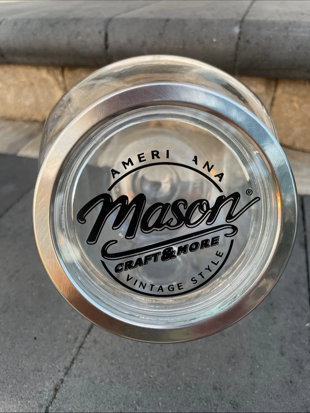 Mason Glass Pantry Jar with Silver Lid and Logo - Missing Letter ‘C’ in America
